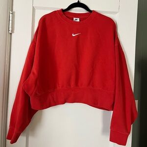 Red Oversized Cropped Nike Crewneck